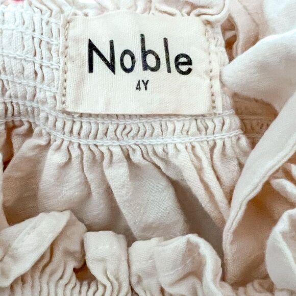 Noble Girls Organic GOTS Oat Milk Beige Smocked Fia Twirly Ruffle Dress Size 4 - Picture 3 of 6